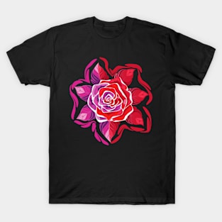 pink rose and purple T-Shirt